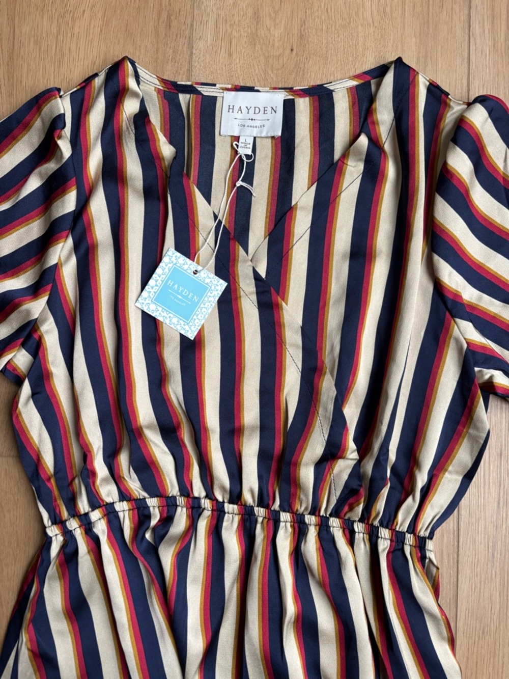 NEW Hayden Navy, Red & Cream Striped Retro Graduatoon Midi Dress Size Large - Picture 4 of 8